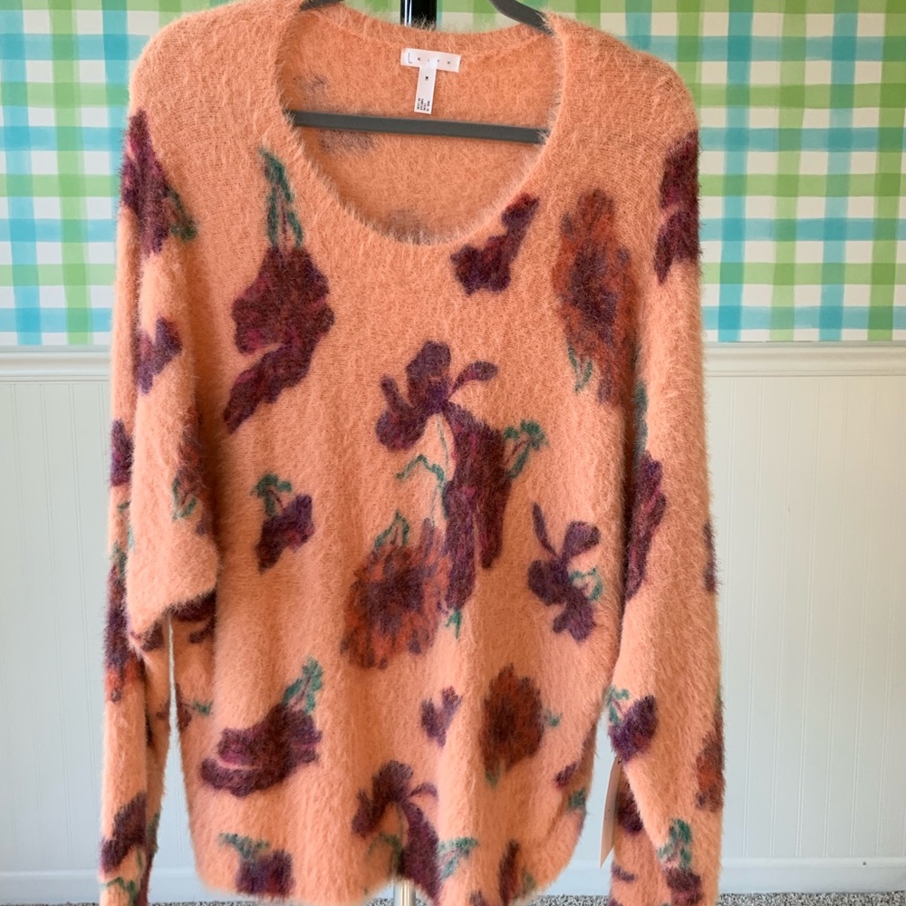 Fuzzy floral sweater